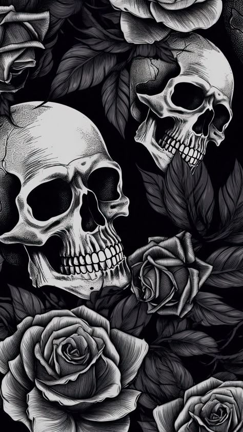 Skulls With Roses, Skull Tattoo Flowers, Paw Wallpaper, Skeleton Artwork, Skull Rose Tattoos, Black Roses Wallpaper, Chest Tattoo Ideas, Iphone Wallpaper Blur, Photoshop Tutorial Typography