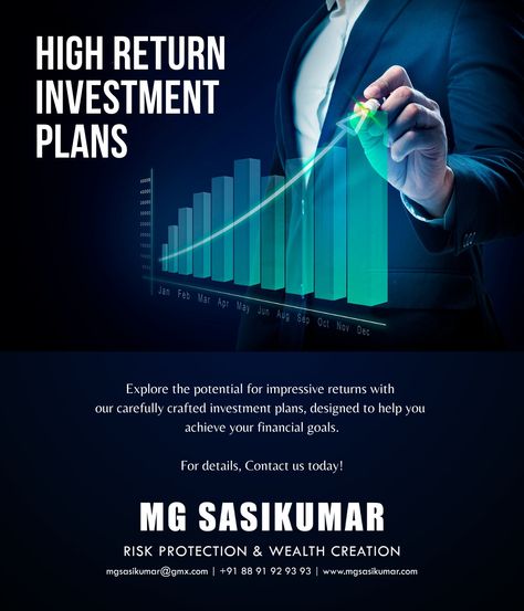 HIGH RETURN INVESTMENT PLANS Explore the potential for impressive returns with our carefully crafted investment plans, designed to help you achieve your financial goals. For details, Contact us today! Investment Ads, Investment Infographic, Wealth Creation, Data Analysis, Financial Goals, Financial Planning, Media Design, Social Media Design, Investment