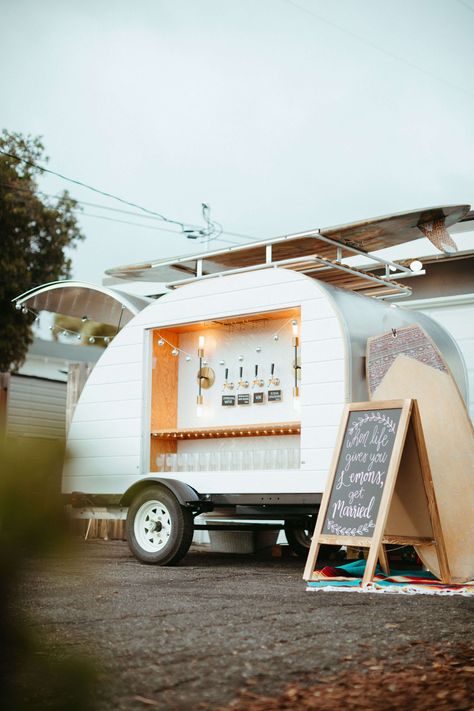 Introducing: The Tipsy Teardrop | A Mobile Bar Blog Tap Trailer Ideas, Self Serve Mobile Bar, Diy Mobile Bar How To Build, Mobile Bar Set Up Ideas, Mobile Drink Trailer, Tap Trailer, Trailer Mobile Bar, Mobile Bar Ideas, Pancake Bar