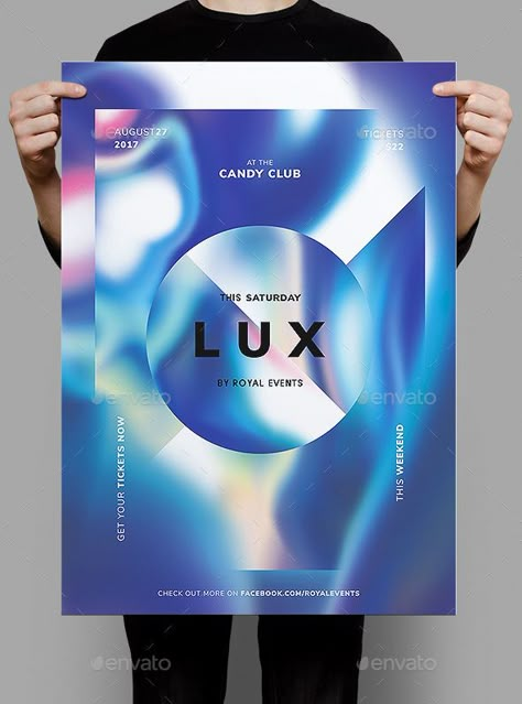 Lux Flyer / Poster Template - Clubs & Parties Events Uv Poster, Typography Rules, Interactive Poster, Magazine Cover Ideas, Food Logo Design Inspiration, Holography, Music Festival Poster, 광고 디자인, Banner Ads Design