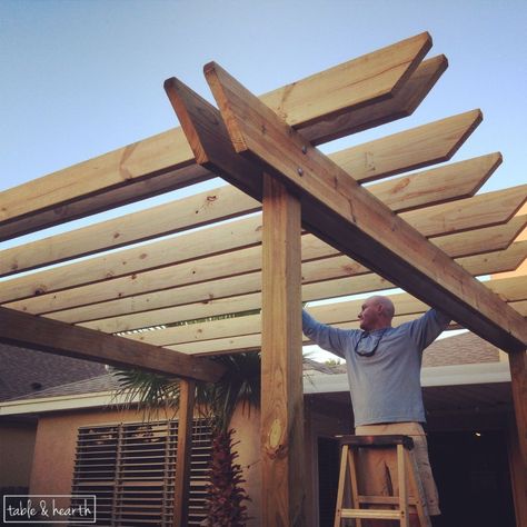 DIY Wood Pergola | Hometalk so blessed to have a handyman husband who not only can do pretty much anything but his specialty is wood & building awesome stuff !!! Diy Wood Pergola, Ombra Pergola, Design Per Patio, Pergola Diy, Patio Pergola, Building A Pergola, Wood Pergola, Pergola Attached To House, Pergola Design