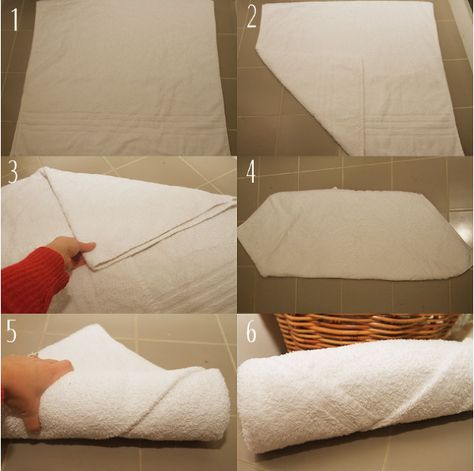 If you want to get fancy, try this “five-star hotel roll.” | 42 Clever Organizing Ideas To Make Your Life So Much Easier Fold A Towel, Bad Diy, Folding Towels, Square Bath, How To Roll Towels, How To Fold Towels, How To Fold, Towel Storage, Folding Clothes