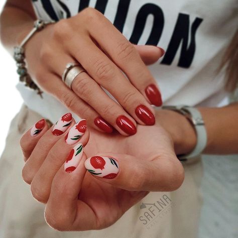 Studio by Elvira Safina on Instagram: “🌱#pomegranate…” Nails Design For Fall, Natural Short Nails, Short Nails Design, Summer Manicure, Holiday Nail, Almond Acrylic Nails, White Nail, Short Nail Designs, Oval Nails