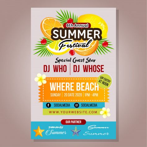 Fruit Festival Poster, Summer Festival Poster, Fruit Festival, Draw Ice Cream, Summer Template, Ice Cream Menu, Ice Cream Logo, Poster Food, Food Summer