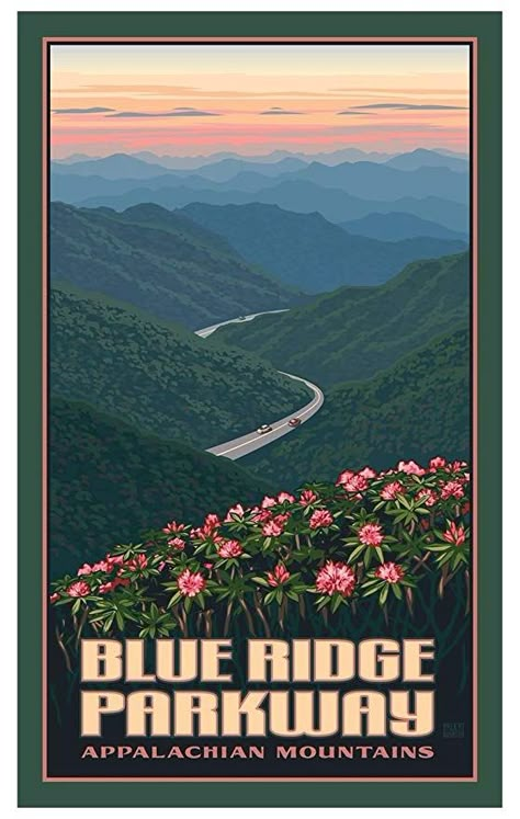 Mountains Travel, Travel Artwork, Appalachian Mountains, Blue Ridge Parkway, National Park Posters, Landscape Decor, Art Print Poster, Poster Vintage, Nature Landscape