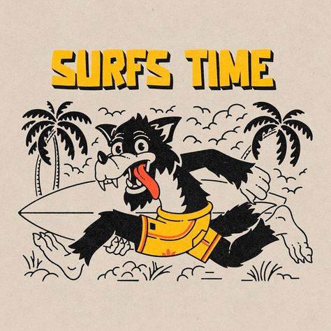 Guess what time is it? #illustration #graphicdesign #surf #surfing #apparel #merchandise #designforsale . . Design available for sale, feel free to dm me if you’re interested. 60s Ads Illustration, Surfing Reference, Surf Illustration Graphic Design, 70s Surf Aesthetic, Hammock Illustration, Surfing Cowboy, Surfing Illustration, Pray For Surf, Surf Aesthetic