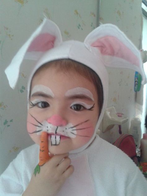 Easter Bunny Costumes #easter Kids Bunny Face Paint, Bunny Rabbit Face Paint, Bunny Makeup Halloween Kids, Rabbit Face Makeup, Face Paint Rabbit, Face Painting Rabbit, Face Painting Bunny, Face Paint Bunny, Rabbit Costume Kids