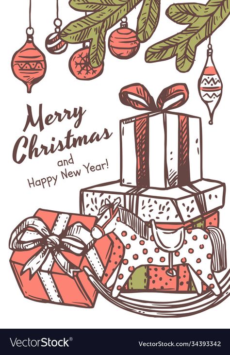 Christmas Congratulations Cards, New Year Aesthetic Drawing, Christmas Poster Drawing, Merry Christmas Drawing Art, Christmas Aesthetic Drawing, Christmas Gifts Drawing, Christmas Cards Aesthetic, Christmas Congratulation, Christmas Poster Design Ideas