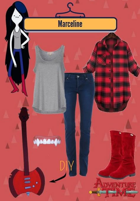 Adventure Time - Marceline Outfit | Get more Halloween costume ideas on Eklek Tick! Marceline Clothes Outfits, Adventure Time Fashion, Marceline Adventure Time Costume, Halloween Costumes Marceline, Marceline Adventure Time Cosplay, Adventure Time Marceline Outfits, Adventure Time Costume Ideas, Marceline Inspired Outfits, Ideas Halloween Disfraces