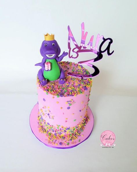 Barney Cake Ideas, Barney Birthday Cake, Barney Birthday Party, Barney Cake, Barney Party, Smash Cake First Birthday, Barney Birthday, 3rd Birthday Cake, Sprinkles Cake