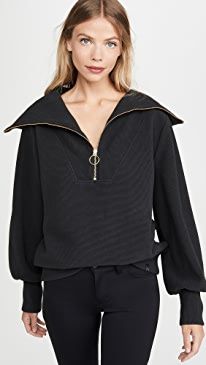 Varley | SHOPBOP Exaggerated Collar, Simple Sweatshirt, Half Zip Pullover, China Fashion, Jersey Top, Fall Sweaters, Half Zip, Ribbed Knit, Zip Ups