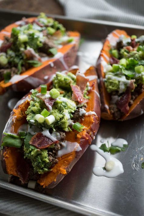 Aip Sweet Potato, Potato With Bacon, Loaded Baked Sweet Potato, Aip Diet Recipes, Sweet Potato Bacon, Autoimmune Recipes, Autoimmune Paleo Recipes, Aip Paleo Recipes, Loaded Sweet Potato