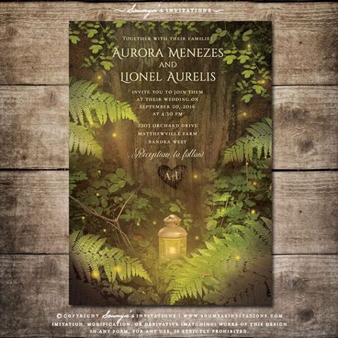 Enchanted Forest Fairy Tale Wedding Invitation, Secret Garden Wedding Invitation, Forest Firefly Wedding Invitation Set, Summer Night’s Dream Wedding Invitation Set by Soumya's Invitations Enchanted Forest Wedding Invitations, Secret Garden Wedding Invitations, Firefly Wedding, Rustic Forest Wedding, Forest Invitation, Woodland Wedding Invitations, Forest Wedding Invitations, Fairytale Wedding Invitations, Stars Wedding Invitations