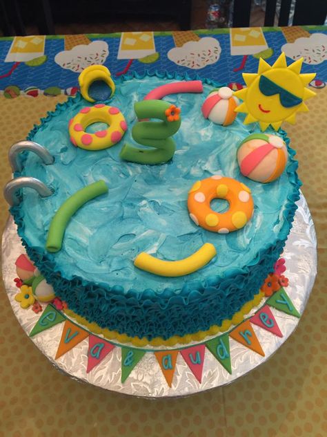 Pool Party Birthday Cake by Chubbycakes by Victoria Pool Party Sheet Cake, Pool Party Cakes For Girls Birthday, Pool Cake For Kids, Pool Theme Cake, Pool Party Cake Ideas, Pool Party Birthday Cake, Pool Party Theme Birthday, Pool Cakes, Pool Birthday Cakes