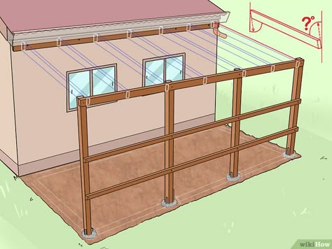 different pitch than your existing roof.[11] The lean-to's roofing will need to fit fairly snugly underneath the existing roof to prevent rain from blowing into your addition. You may need to install metal flashing Shed Addition Ideas, Shed Addition, Lean To Roof, Lean To Shed Plans, Diy Storage Shed, Lean To Shed, Diy Shed Plans, Garage Shed, Backyard Sheds