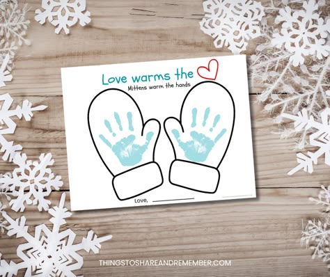 Winter Mittens Handprint Craft » Share & Remember | Celebrating Child & Home Mittens Crafts For Toddlers, Winter Wonderland Toddler Crafts, Mittens Activities For Toddlers, Winter Mittens Craft, Handprint Winter Crafts, Mitten Crafts For Preschool, Winter Infant Crafts, Mitten Template Free Printable, Winter Handprint Crafts