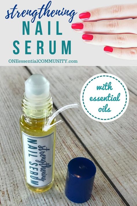 DIY essential oil nail serum for dry, weak, brittle fingernails. Nourishes, strengthens, stimulates healthy nail growth. And it restores moisture to make nails more flexible and resilient. essential oil recipe, essential oil DIY, essential oils for nails, doTERRA, Young Living Nail Serum, Diy Essentials, Essential Oils For Hair, Brittle Nails, Nail Oil, Nail Growth, Diy Essential Oils, Growth Oil, Cuticle Oil