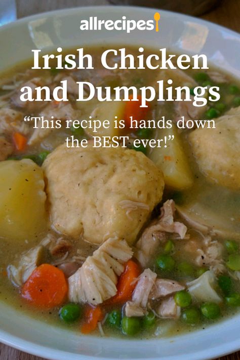 Irish Chicken Stew Recipes, Irish Chicken And Dumplings, Irish Stew With Dumplings, Stew And Dumplings Recipe, Irish Dumplings, Irish Soups And Stews, Irish Chicken Stew, Stovetop Chicken And Dumplings, Irish Chicken Recipes