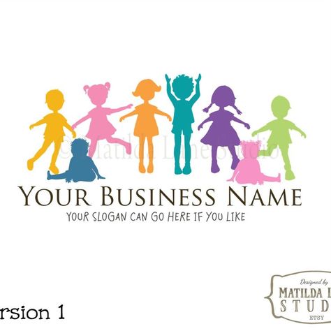 Children's Child Care Logo Daycare Logo Design, Childcare Logo, Child Care Logo, Daycare Logo, Child Silhouette, Childcare Business, Silhouette Logo, Logo Watercolor, Care Logo