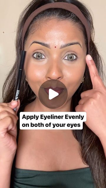 Dipti Kenekar on Instagram: "Try this to apply Identical eyeliner on both eyes✌🏾 Follow me @diptisenthil for easy makeup tips✨  @nyxcosmetics epic liner  . . . . . . #ultabeauty #brownskingirls #makeupforbrownwomen #nycblogger #newyorkmakeupartist #makeuphacks #indianmakeupartist #makeuptutorial #indianwedding #brownskinlipstick #njmakeupartist #kareenakapoor #makeuptransformation #brownskinmakeup #bollywood #glow" Easy Eyeliner With Pencil, How To Do Eyeliner For Round Eyes, Indian Eyeliner Look, Easiest Way To Do Winged Eyeliner, Liquid Eyeliner Hacks, How To Line Your Eyes, Eyeliner Styles For Indian Eyes, Tiny Winged Eyeliner, Easy Winged Eyeliner For Beginners