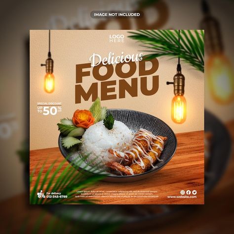 PSD delicious food menu social media pos... | Premium Psd #Freepik #psd #food-poster #food-design #restaurant-poster #food-template Menu Social Media Design, Restaurant Poster Design Creative, Food Creative Post, Food Poster Design Ideas, Food Poster Design Graphics, Food Design Poster, Restaurant Social Media Design, Restaurant Poster Design, Food Post Design