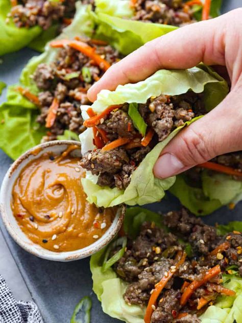 Korean Beef Lettuce Wraps, Thai Lettuce Wraps, Lettuce Wraps Recipe, Kitchen Sanctuary, Lettuce Recipes, Minced Beef Recipes, Beef Lettuce Wraps, Pork Lettuce Wraps, Healthy Ground Beef