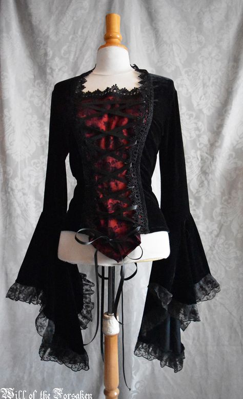 sewing1 Goth Sleeves, Vampire Goth Outfits, Red Gothic Top For Alternative Fashion, Red Gothic Tops, Gothic Long Sleeve Corset, Gothic Bell Sleeve Top, Gothic Long Sleeve Velvet Outerwear, Gothic Love, Gothic Blouse