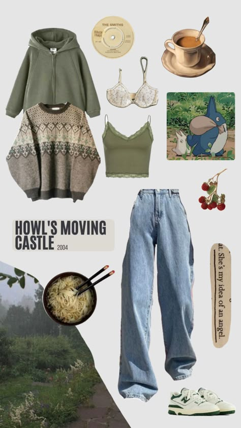 #outfitinspo #movies #nature #vibes #vintage #studioghibli #studioghibliaesthetic #aesthetic #cottagecore #comfy #green Comfy Cute Clothes Aesthetic, Casual Nature Outfits, Green Based Outfits, Lazy Cottagecore Outfits, Baggy Cottagecore Outfits, Sweater And Corset Outfit, Cottagecore Aesthetic Outfits Casual, Nature Clothing Aesthetic, Green Nature Outfit