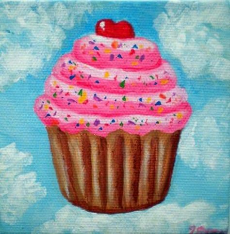 Acrylic Painting Tutorials For Beginners, Painting Tutorials For Beginners, Baby Room Paintings, Cupcake Painting, Cupcake Signs, Artist Party, Art Pad, Cupcake Drawing, Cupcake Pictures