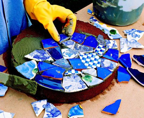 How to Make Mosaic Garden Projects | Midwest Living -- Very Neat! Excellent idea for all the broken porcelain we keep digging up around our land! Stepping Stones Diy, Mosaic Stepping Stones, Mosaic Garden Art, Mosaic Art Projects, Garden Stepping Stones, Mosaic Stained, Garden Steps, Mosaic Garden, Broken Glass