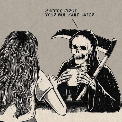 Monday mood☠️☕ 📷 hookhope_ #monday #mondaymotivation #mondaymood #mondayvibes #goth #gothic #gothgirl #alternative #emo #dark #grunge #punk #alternativegirl #gothaesthetic Skeleton Art, Grim Reaper, Skull Art, Black Aesthetic, Dark Art, Mood Pics, Aesthetic Art, A Coffee, بلاك بينك