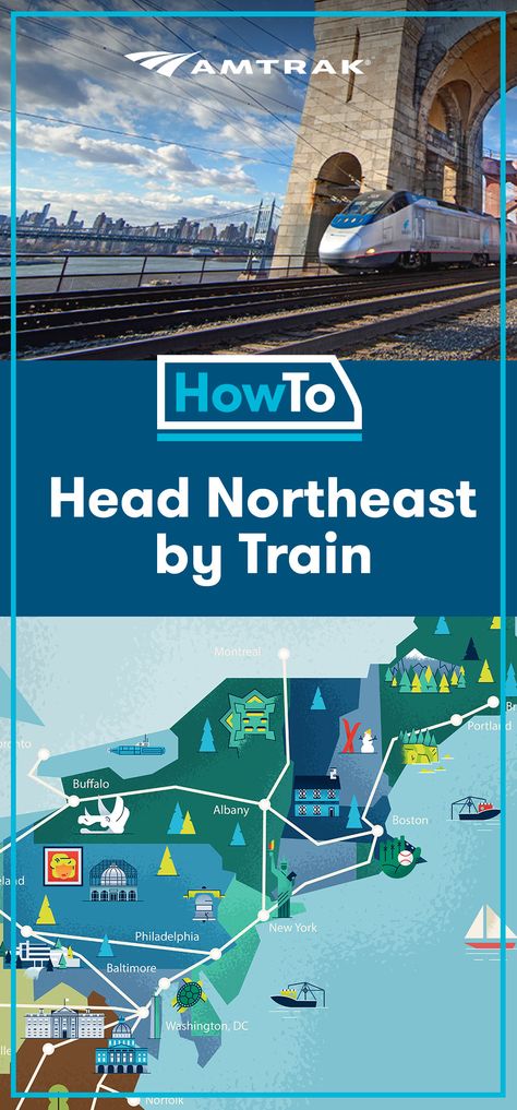 Heading Northeast? Get ready for speedy, convenient travel through one of the country's top regions. Amtrak takes you between NYC, Boston, Washington, DC, Philadelphia and more for easy and enjoyable day trips, weekend escapes or business commutes. Start planning your next ride and book a getaway by train. #AmtrakHowTo Best Train Trips In Us, Day Trips From Nyc By Train, Boston To Nyc Train, Amtrak Train Travel, Train Travel Usa, Amtrak Train Travel East Coast, Amtrak Travel, Northeast Region, Amtrak Train