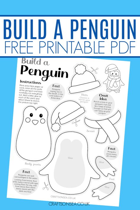 Build a Penguin Template: FREE Cut and Paste Craft January Crafts For Adults Diy, Free Printable Penguin Template, Penguins For Preschool, January Arts And Crafts For Kids, January Crafts For Kids Preschool, Penguins Crafts, January Activities For Kids, Build A Penguin, January Art Projects For Kids