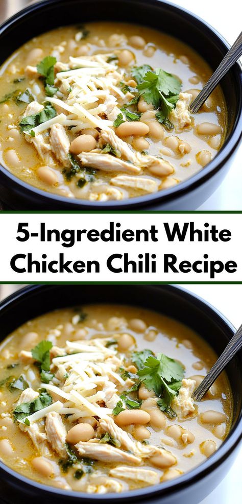 Searching for 5 ingredients or less recipes? This White Chicken Chili is a flavorful, easy chili recipe that works perfectly in a crockpot or Instant Pot, making dinner a breeze! Quick Chili Recipe, Easy Chicken Chili, White Chili Recipe, White Chicken Chili Slow Cooker, White Chicken Chili Recipe, 5 Ingredients Or Less, Chicken Chili Crockpot, White Chili, Quick Chicken Recipes