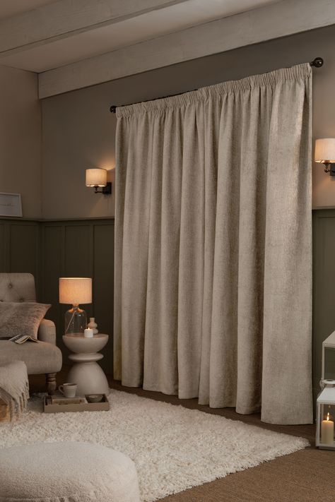 Affordable and easy to clean, available in a variety of styles. Pencil Pleat Curtains On Track, Full Length Curtains Living Rooms, Curtain Poles Ideas Living Rooms, Modern Curtains Bedroom, Long Curtains Living Room, Textured Curtains, Chenille Curtains, Snug Room, Pencil Pleat Curtains