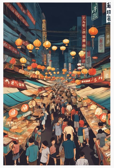 Night Markets of Taipei Taipei Night Market, Taipei Aesthetic, Chinese Moodboard, Taiwan Aesthetic, Taiwan Night Market, Taiwan Culture, Taiwan Landscape, Learning Chinese, Market Poster