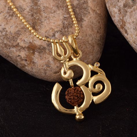 Trishul Design, Rudraksha Pendant, 5 Mukhi Rudraksha, Rudraksha Jewelry, Om Jewelry, Locket Design, Gold Finger Rings, Rudraksha Mala, Om Pendant