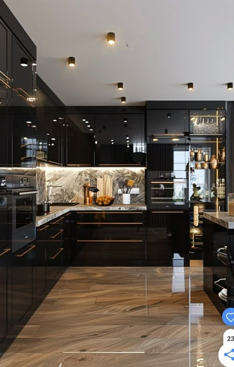 #home#kitchen# Dark Elegant House Interior, Kitchen With Black Marble Countertops, Black Countertops Kitchen Ideas, Dark Marble Kitchen, Black Marble Kitchen Countertops, Black Marble Interior, Kitchen Marble Design, Black Floor Kitchen, Black And Beige Kitchen