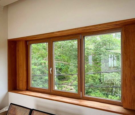 Window Wooden Frame Design, Watching The Rain, Wooden Window Design, Windows Blinds, Small Sunroom, Cozy Weather, Wood Window Frame, Wooden Window Frames, Window Detail