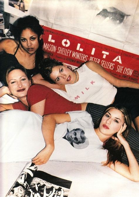 Sofia Coppola, Zoe Cassavetes, Lisa Ann and Amanda de Cadenet wearing Milkfed clothes photographed by Paul Jasmine for W (December 1994). Milk Fed, Sue Lyon, Stephen Dorff, Amanda De Cadenet, Shelley Winters, Kim Gordon, W Magazine, Sofia Coppola, I'm With The Band