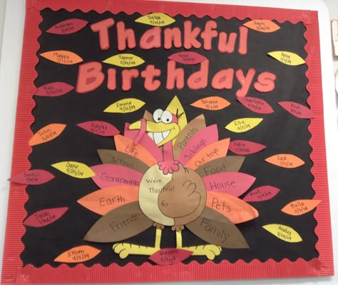 Birthday board ideas: Thanksgiving theme Thanksgiving Birthday Bulletin Boards, November Birthday Board Classroom, Diy Birthday Bulletin Board Classroom, School Birthday Bulletin Boards, November Birthday Bulletin Boards, November Birthday Board Ideas, September Birthday Board, Thanksgiving Birthday Board, November Birthday Bulletin Board Ideas