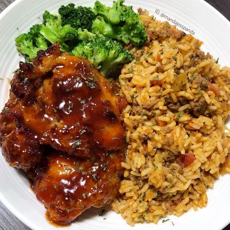 Chicken And Dirty Rice Recipe, Apricot Glaze, Dirty Rice Recipe, Chicken Thights Recipes, Steak And Rice, Chicken And Brown Rice, Dirty Rice, Videos Cooking, Fresh Broccoli