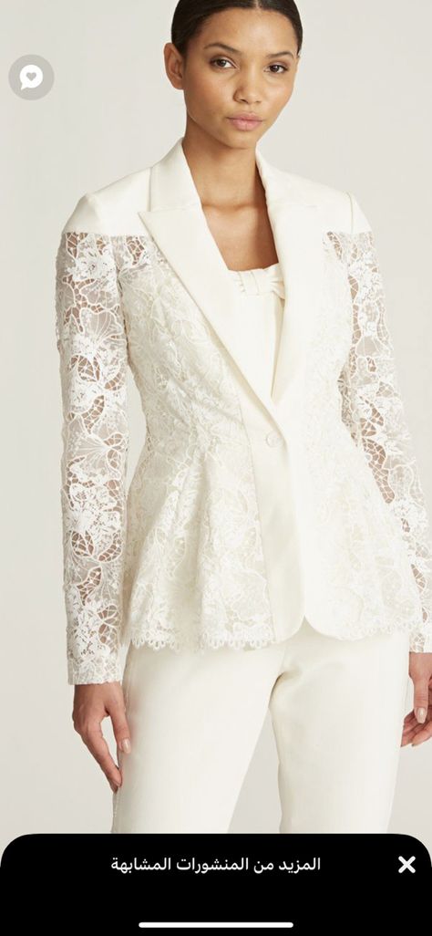 Mother Of The Bride Suits, Wedding Dresses Taffeta, Lace Suit, Lace Blazer, Kobi Halperin, Birthday Outfits, Lace Jacket, White Blazer, Scalloped Hem