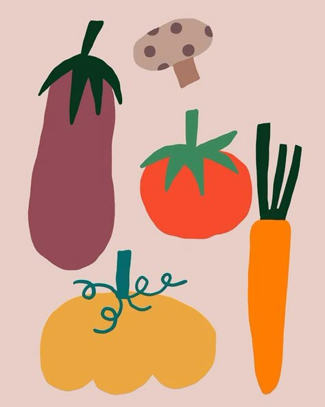 Geometric Fruit Illustration, Vegetable Illustration Design, Doodle Art Food, Veggie Illustration, Environmental Illustration, Vegetables Illustration, Vegetable Print, Vegetable Design, Vegetable Illustration