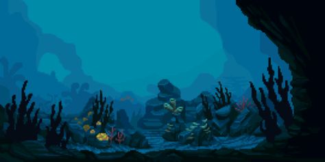 Gaming Computer Wallpaper, Subnautica Wallpaper Pc, Pixel Art Underwater, Macro Chart, Sea Pixel Art, Ocean Pixel Art, Underwater Animation, Pixel Ocean, Pixel Dungeon