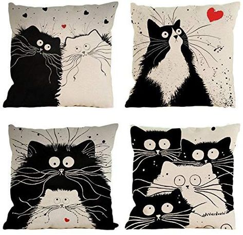 BlueSpace Pillow Covers Soft Cushion Cover Throw Pillow Cases Decorative 18x18 for Sofa Bed Car, Set of 4 Pieces, Cat: Amazon.ca: Home & Kitchen Cat Pillow Cover, Gatto Carino, Cat Throw Pillow, Cat Cushion, White Love, Black And White Love, Canvas Pillow, Cat Pillow, Linen Pillow Covers