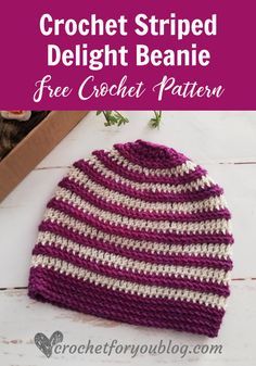 Striped Delight, Crochet Headwear, Crochet Woodland, Beanie Pattern Free, Crochet Beanie Pattern Free, Head Warmer, Easy Crochet Hat, Knit Projects, Crochet Hat Free