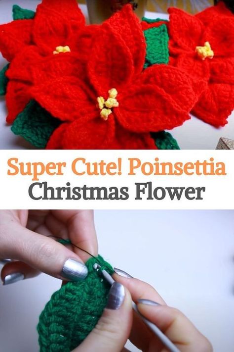 Crochet Poinsettia Flower, Crocheted Poinsettia Pattern Free, Crochet Pointsetta Pattern Free, Poinsettia Crochet Pattern Free, Crochet Christmas Flowers, Crochet Poinsettia Free Pattern, Fall Christmas Aesthetic, Crochet Poinsettia, Hat Shawl