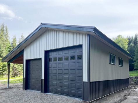 #13750  – 24 x 40 x 14 Metal Garage with 14 x 40 x 14 Lean-to in Troy, MT Garage With Lean To, Lean To Garage, Small Pole Barn, Pole Building Garage, Metal Pole Barns, Loft Floor, Steel Garage Doors, Metal Garage, Pole Buildings