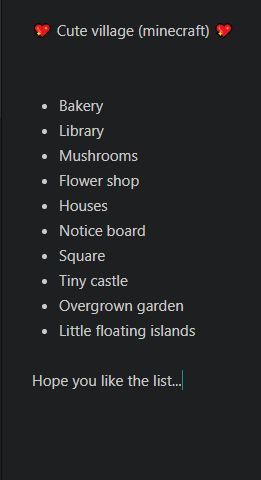 Minecraft To Do List Things To Do In, Minecraft Buildings Aesthetic, How To Make A Village In Minecraft, Minecraft List Ideas, Minecraft Village Ideas Buildings List, All Minecraft Blocks, Mc Building Ideas Aesthetic, Minecraft What To Build List, Minecraft Town Checklist